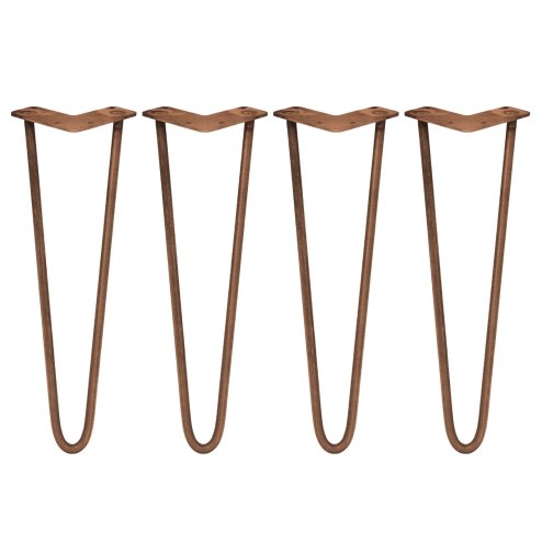 4Pcs Hairpin Table Legs DIY Furniture Industrial Style Desk Heavy-duty Sturdy Weld Steel Metal With FREE Protector Feet And Screw Pack Antique Copper 2 Prong Rods 16 Inch Height 10mm Thickness