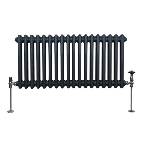 Traditional 2 Column Radiator 300mm x 832mm Modern Central Heating Heater Matt Anthracite Grey Carbon Steel Horizontal Wall Mounted Kitchen Living Room Bathroom Cleaning Brush Fixing Kit & Brackets