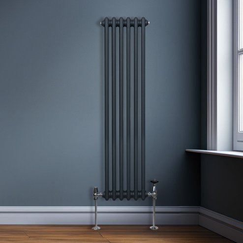 Traditional 3 Column Radiator 1500mm x 292mm Modern Central Heating Heater Matt Anthracite Grey Carbon Steel Vertical Wall Mounted Kitchen Living Room Bathroom Cleaning Brush Fixing Kit & Brackets