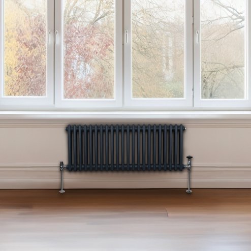 Traditional 2 Column Radiator 300mm x 1012mm Modern Central Heating Heater Anthracite Matt Grey Carbon Steel Horizontal Wall Mounted Kitchen Living Room Bathroom Cleaning Brush Fixing Kit & Brackets