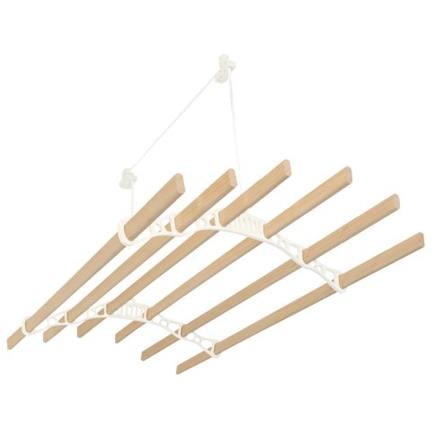 Clothes Airer Ceiling Pulley 6 Lath 1.8m Ivory Maid Traditional Mounted Clothing Dryer Victorian Clothes Horse Laundry Drying Rack Extendable Cast Iron Varnished Pine Kitchen Utility FREE Fixing Kit