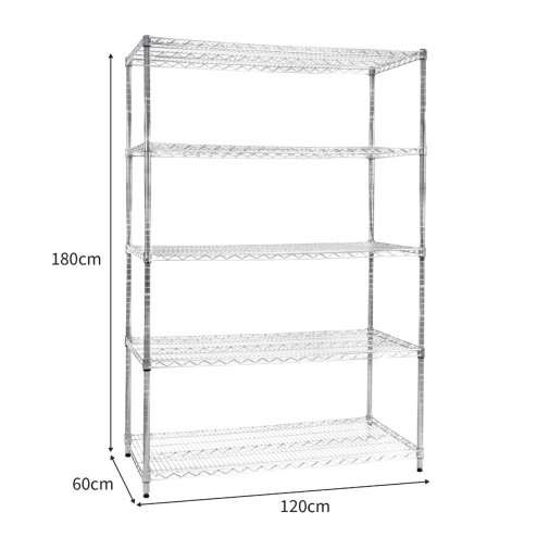 Wire Shelving Rack 5 Tier Metal Storage Unit Heavy Duty Free Standing Boltless Height Adjustable Shelves & Levelling Feet Kitchen Office Garage Silver Chrome 1000kg Weight Capacity