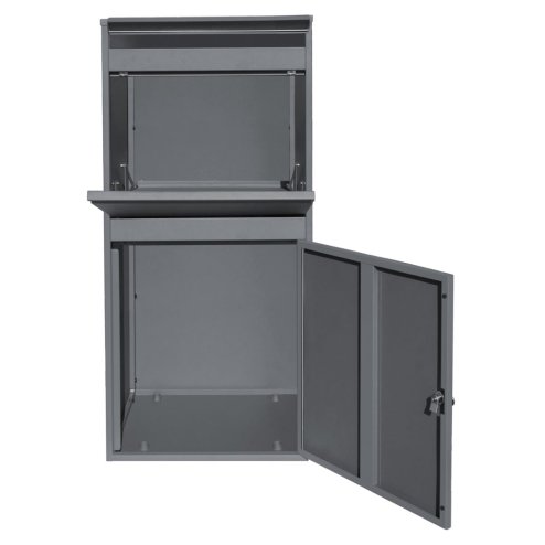 Parcel Post Drop Box XL Grey Steel Outdoor Lockable 2 Keys Letter Mail Package Courier Container Delivery Storage Wall Mount Safe Secure Anti Fishing Scannable Barcode Screwdriver Fixing Kit