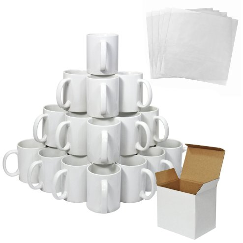 36 Sublimation Mugs White 11oz 325ml Polymer Coated Cup Blank AAA Grade Ceramic Personalised Heat Press Printing Transfer Cardboard Presentation Box Dishwasher Microwave Safe 5 FREE Sublimation Sheets
