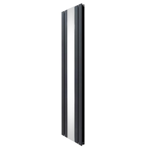 Flat Panel Radiator With Mirror 1800mm x 425mm & TRV Chrome Valves Designer Double Column Vertical Anthracite Grey Carbon Steel Wall Mounted Kitchen Living Room Cleaning Brush Fixing Kit & Brackets