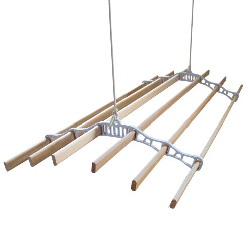 Clothes Airer Ceiling Pulley Maid Traditional Mounted Clothing Dryer 6 Lath Laundry Drying Rack Rail 2m White