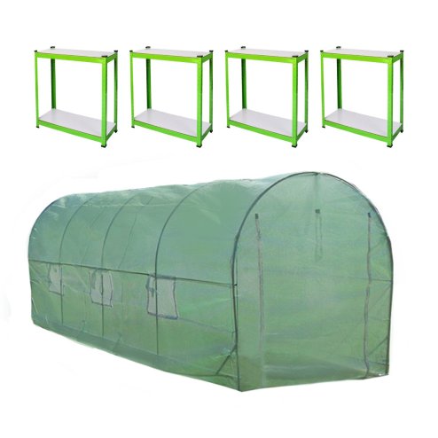 Polytunnel Greenhouse Walk In Galvanised Racking Windows Doors Growhouse PE Cover Gardening Metal Frame Outdoor Storage Garden Tent Vegetable Flower Plant 25mm Diameter | 6 x 3m