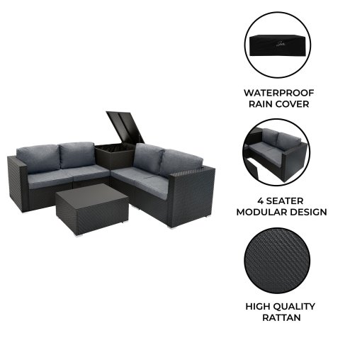 Rattan Modular 6 Piece Furniture Set – Black