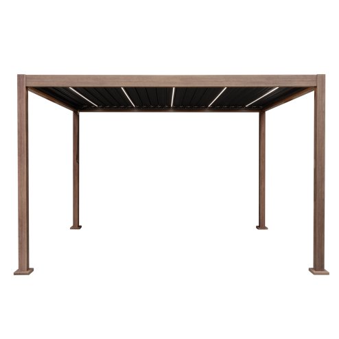 Wood Effect Aluminium Pergola With LED Lights - 4m x 3m