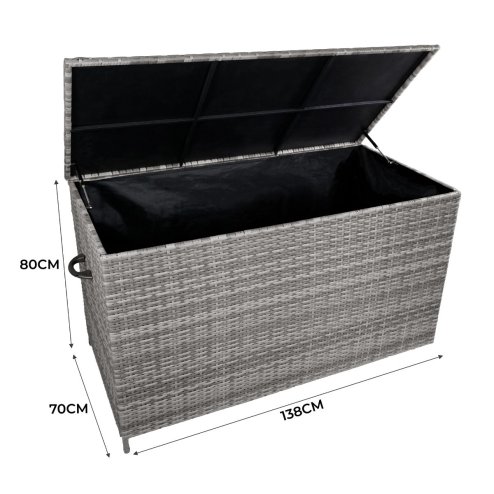 Rattan Garden Storage Grey Box & Waterproof Carry Bag Large Cushion Blanket Tools Toys Furniture Chest 582L Outdoor Patio Deck Steel Frame UV & Weather Resistant Gas Assisted Lift Lid Portable Wheels
