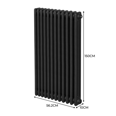 Traditional 3 Column Radiator 1500mm x 562mm Modern Central Heating Heater Matt Black Carbon Steel Vertical Wall Mounted Kitchen Living Room Bathroom Cleaning Brush Fixing Kit & Brackets
