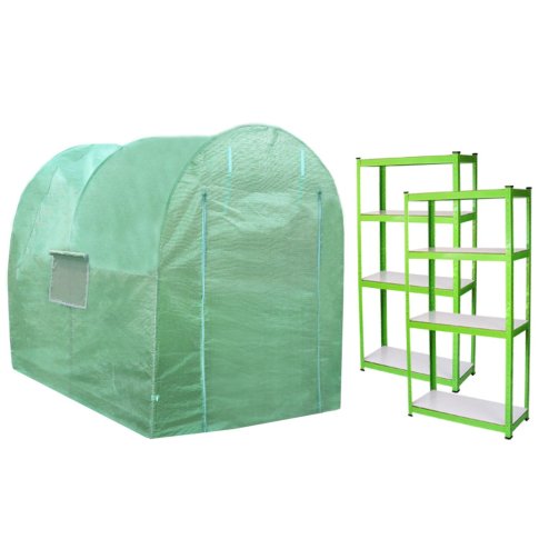 Polytunnel Greenhouse Walk In Galvanised Racking Windows Doors Growhouse PE Cover Gardening Metal Frame Outdoor Storage Garden Tent Vegetable Flower Plant 19mm Diameter | 2 x 2.5m