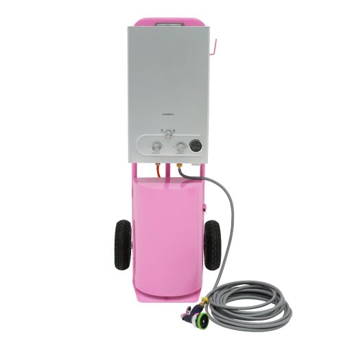 Portable Horse Shower With Steel Trolley Pink 18L Tankless Instant Hot Water Gas Boiler LPG Heater 10m Water Hose & 9-Pattern Spray Gun Camping Outdoor 10