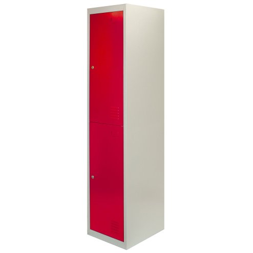 MonsterShop 2 Door Metal Storage Lockers, Flatpack Red & Grey Steel Lockable Unit, Staff Gym School Changing