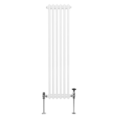 Traditional 3 Column Radiator 1500mm x 292mm Modern Central Heating Heater Gloss White Carbon Steel Vertical Wall Mounted Kitchen Living Room Bathroom Cleaning Brush Fixing Kit & Brackets