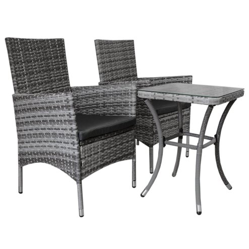 Garden Outdoor Rattan Bistro Set Furniture 3 PCs Patio Weave Companion Chair Table Set Conservatory Balcony 2 Seater Grey FREE Rain Cover