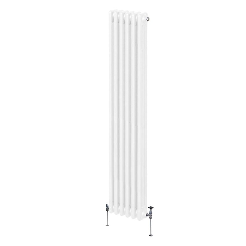 Traditional 3 Column Radiator 1800mm x 292mm Modern Central Heating Heater Gloss White Carbon Steel Vertical Wall Mounted Kitchen Living Room Bathroom Cleaning Brush Fixing Kit & Brackets