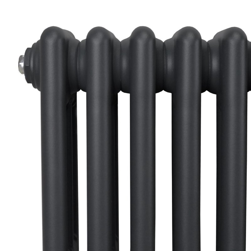 Traditional 3 Column Radiator 600mm x 1192mm Modern Central Heating Heater Matt Anthracite Grey Carbon Steel Horizontal Wall Mounted Kitchen Living Room Bathroom Cleaning Brush Fixing Kit & Brackets