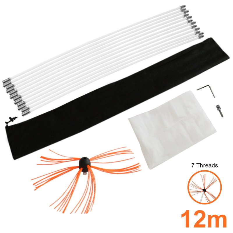 Chimney Cleaning Kit Drill Powered Sweeping-brush Rotary Brush Cleaner 12m Fireplace Wood Burner Flue Reinforced Nylon Flexible Rods FREE Dust Sheet & Storage Bag Includes Drill Adapter & Allen Key MAXBLAST