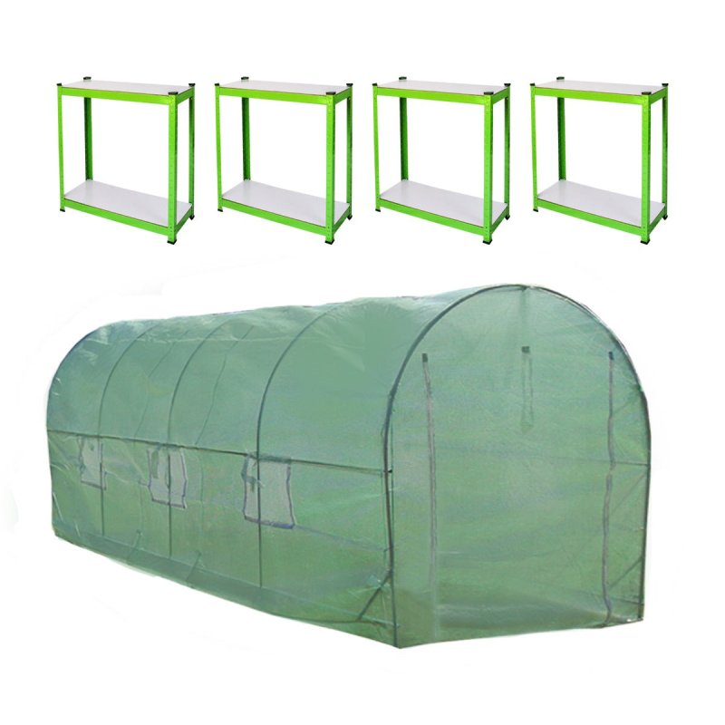 Polytunnel Greenhouse Walk In Galvanised Racking Windows Doors Growhouse PE Cover Gardening Metal Frame Outdoor Storage Garden Tent Vegetable Flower Plant 19mm Diameter | 5 x 2m