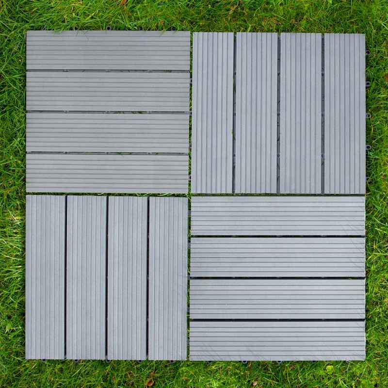 99 x WPC Decking Tiles Grey Terrace Decking Wood Plastic Composite DIY Interlocking Flooring Balcony Roof Terrace Hot Tub Outdoor Deck Tiles Click & Go Easy Clean Weather Resistant 30 x 30 cm (9 m2)