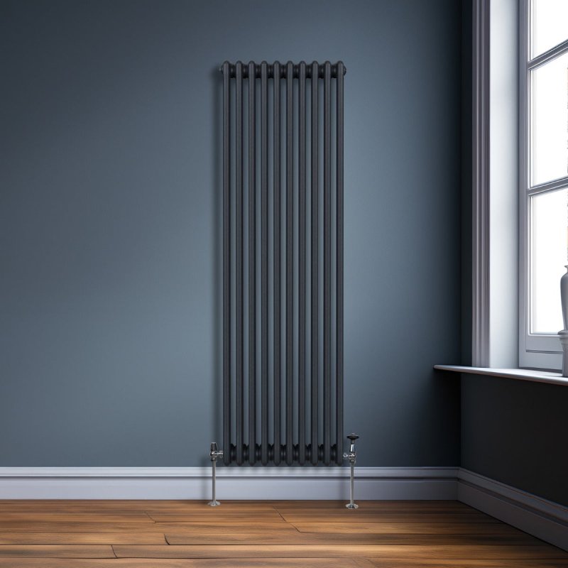 Traditional 3 Column Radiator 1800mm x 472mm Modern Central Heating Heater Matt Anthracite Grey Carbon Steel Vertical Wall Mounted Kitchen Living Room Bathroom Cleaning Brush Fixing Kit & Brackets