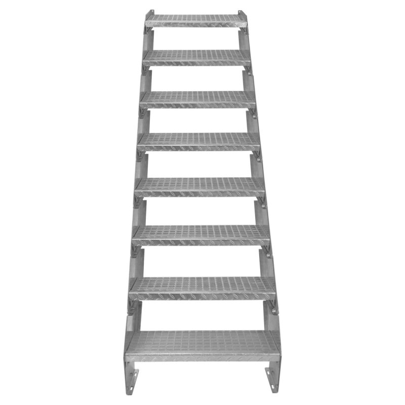 Metal Staircase 8 Section Adjustable Height 60cm / 600mm Wide Galvanised Steel Silver 8 Steps Weatherproof Grate Step Outdoor Garden Patio Modular Stairs 5mm Rod Thickness FREE Fixing Kit