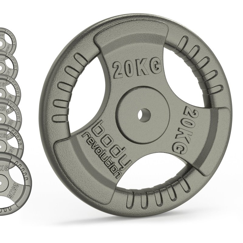 Cast Iron Weight Plates 1" Standard Tri Grip Pairs 20kg PAIR