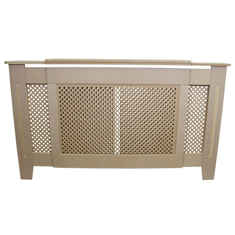 Adjustable Radiator Cover Natural Un-Finished MDF Trellised Grill Modern Cabinet Shelf 1400mm - 1920mm