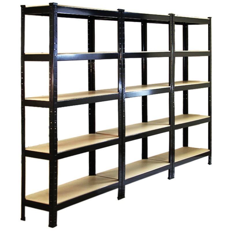 Racking Storage Shelving 75cm Heavy Duty Garage 5 Tier Black & Blue Steel Shelf Unit 75cm x 30cm x 150cm (3, Black)