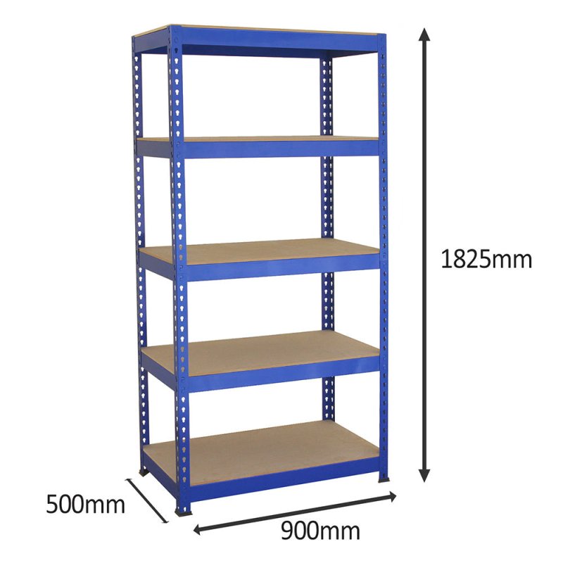 Monster Racking Q-Rax Heavy Duty Garage Storage Shelves, 200kg/shelf, Blue, 90cm x 182.5cm x 50cm