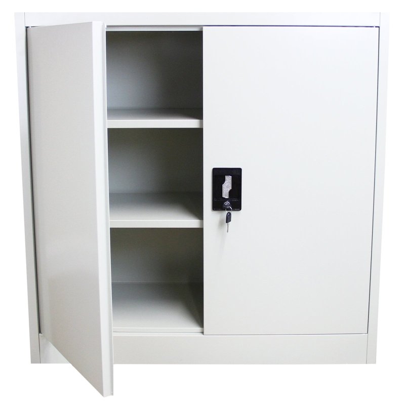 Metal Office 2 Doors Filing Cabinet Flatpack Document File Compartments Lockable Storage Cupboard Unit 90cm