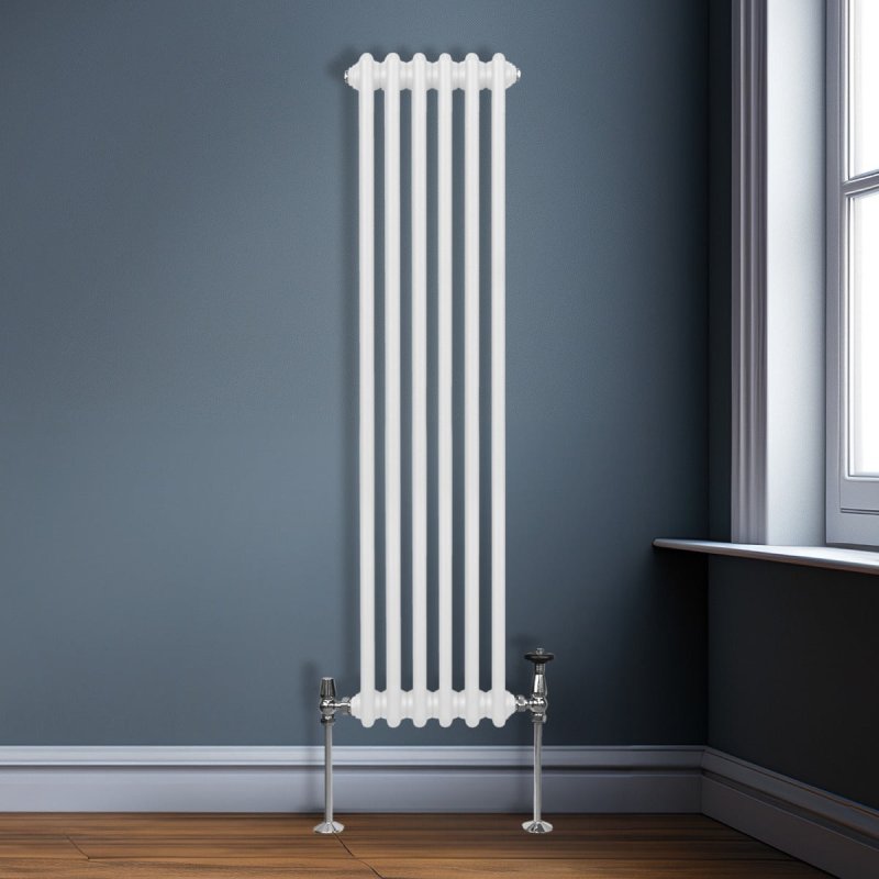 Traditional 3 Column Radiator 1500mm x 292mm Modern Central Heating Heater Gloss White Carbon Steel Vertical Wall Mounted Kitchen Living Room Bathroom Cleaning Brush Fixing Kit & Brackets