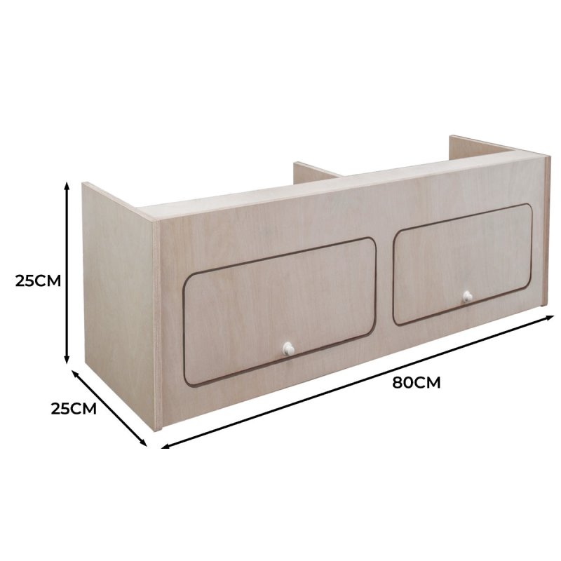 Campervan Overhead Cabinet 2 Door Top Locker Central Divider Camper Van Furniture Storage Lightweight Solid Birch Plywood Unpainted Soft Close Hinges Push Button Locks Pre Drilled Holes Fixing Kit