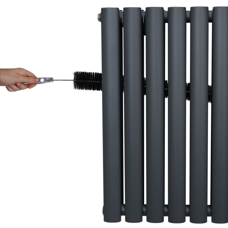 Oval Column Radiator 1800mm x 240mm Modern Designer Double Panel Central Heating Heater Matt Anthracite Grey Carbon Steel Vertical Kitchen Living Room FREE Cleaning Brush Fixing Kit & Brackets