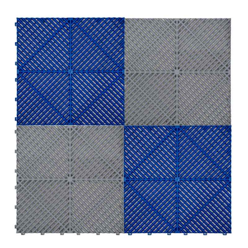 Vented Modular Interlocking Flooring Tiles & Edges 165 Grey & 60 Blue Double Garage Heavy Duty Floor Mat Showroom Workshop Outdoor Polypropylene Anti Slip Weather Resistant Drainage 6m x 6m 36m2