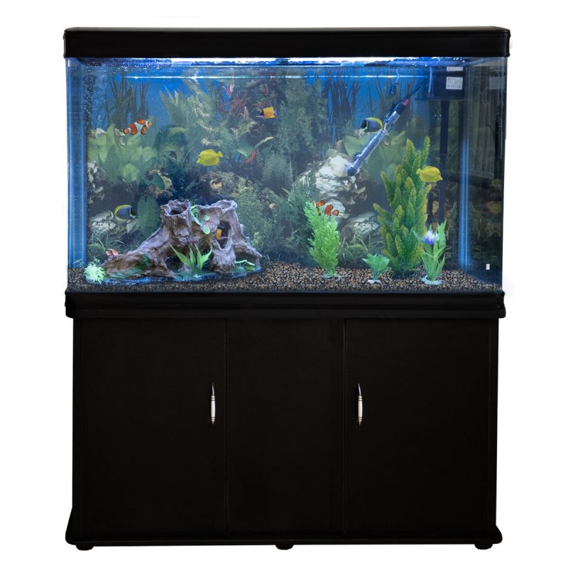 MonsterShop Fish Tank Aquarium & Starter Accessories, Black Cabinet, Natural Gravel, 300L 4ft