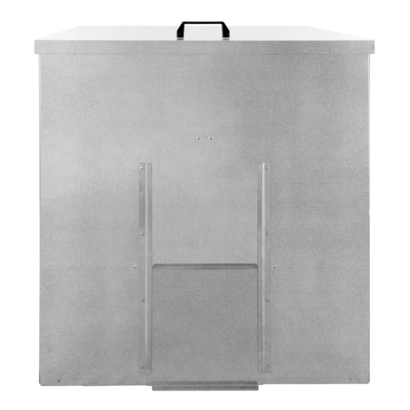 Coal Storage Bunker 250kg 390L Galvanised Steel Raised Metal Base Strengthening Bar Baffle Plate Waterproof Rust & Rodent Proof Wood Fire Sliding Door Hinged Lid Handle FREE Coal Shovel
