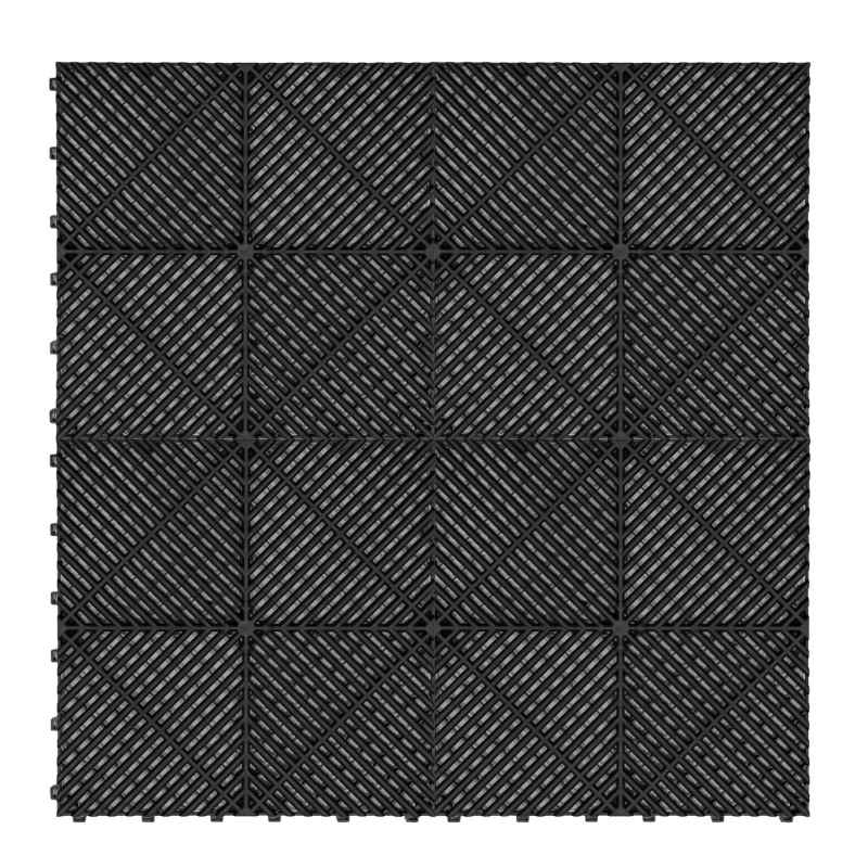 Vented Modular Interlocking Flooring Tiles x 225 Black With Edges & Hexagon LED Lighting 28 White Lights & Border 6500K 3 Mount Options & Suspended Ceiling Kit Single Garage Floor Mat 6m x 6m 36m2