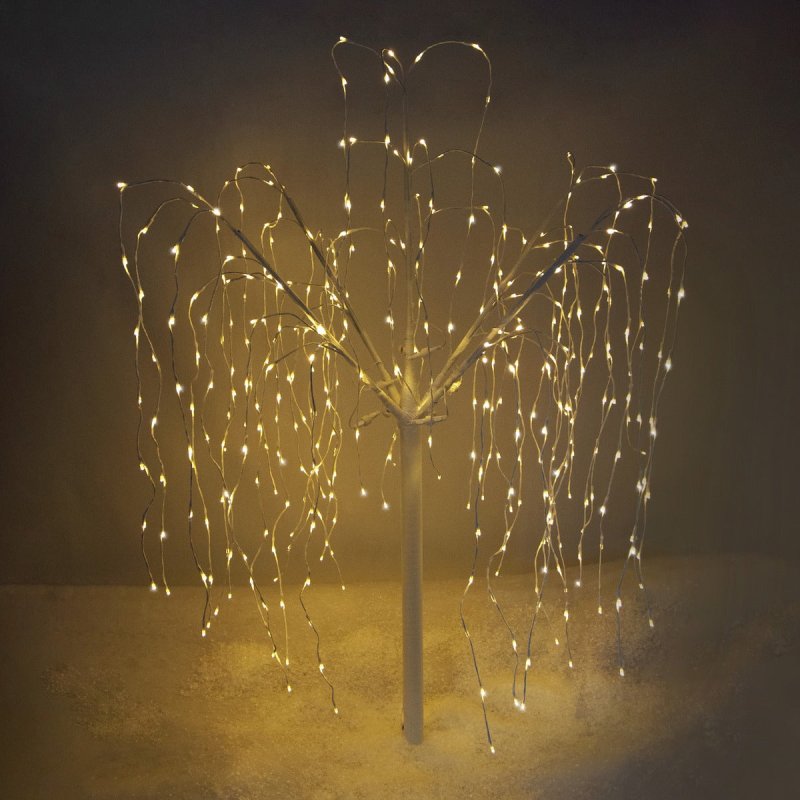 Monster Shop 6 FT Willow Tree White 400 LED Warm White Lights with Metal Square Base 180cm Christmas Garden Ornaments for Home Xmas Display Decoration Indoor/Outdoor