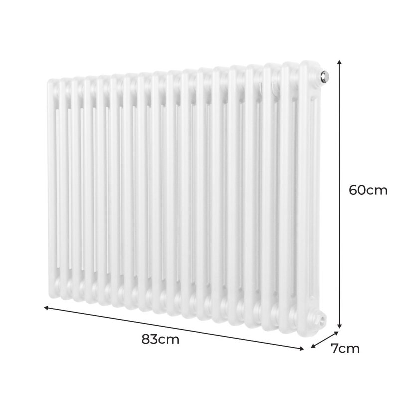 Traditional 2 Column Radiator 600mm x 832mm Modern Central Heating Heater Gloss White Carbon Steel Horizontal Wall Mounted Kitchen Living Room Bathroom FREE Cleaning Brush Fixing Kit & Brackets