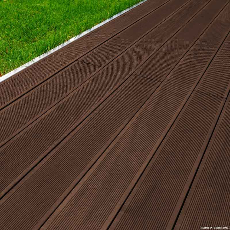Jardí Composite Decking Boards / 7 Square Metres Conker Brown / Wood Effect WPC Pack Garden Outdoor Patios Terrace Hot Tub Tiles (incl. Fixing Screws, Clips & Edging Strips)