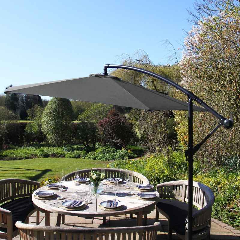 3m Cantilever Garden Parasol Banana Hanging Umbrella Winding Crank Shade Patio Outdoor Sun Shade Tilt UV Protection | Grey Square Base