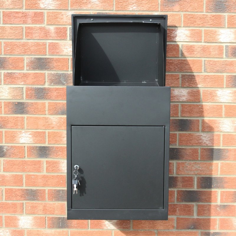 Parcel Post Box Lockable Wall Mounted Secure Large Outdoor Letter Smart Mail Drop Box Weatherproof Galvanised Steel | 5 Keys | 580 x 460 x 360mm - Black