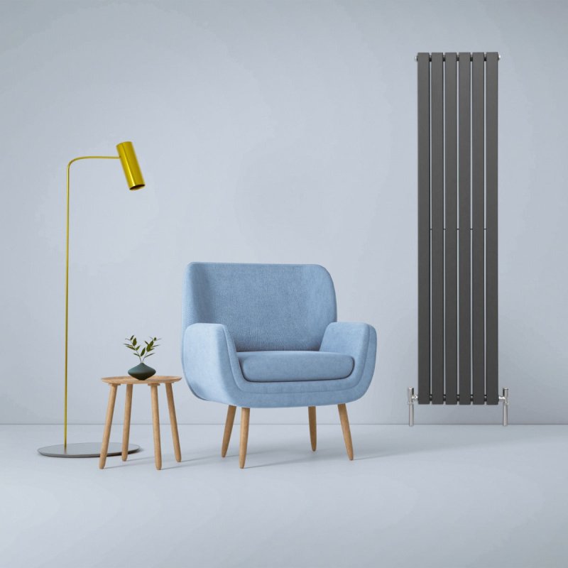 Designer Radiators 180 x 42cm Flat Panel Modern Central Heating Anthracite Grey Vertical Column Double Panel Wall Mounted Slimline Kitchen Living Room Bathroom Commercial Cleaning Brush & Fixing Kit