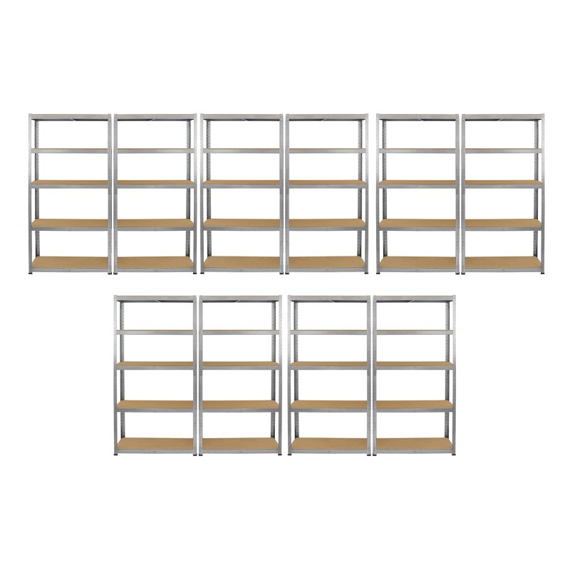 Monster Racking 10 x Galwix Steel Shelving, 175kg/shelf, 90 x 30 x 180cm, 5 Tier Galvanised Storage Bays