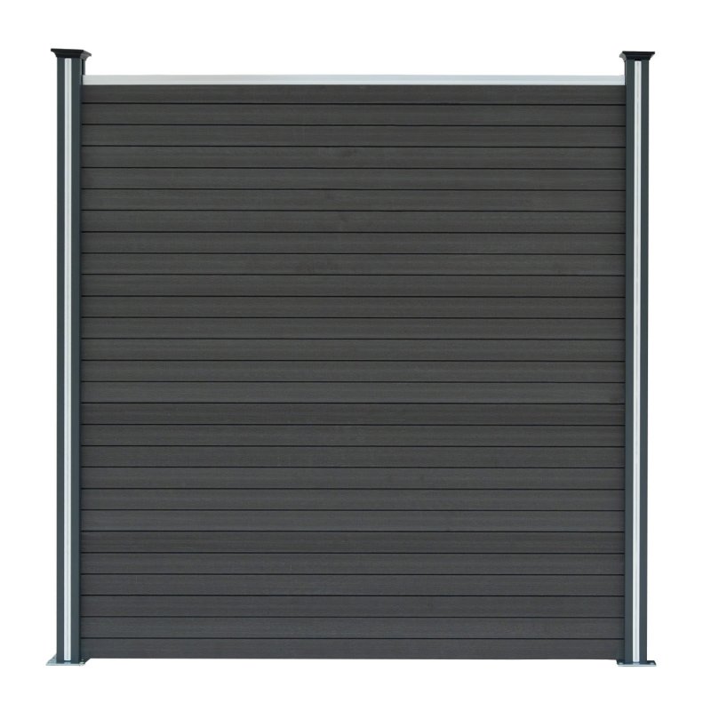 Composite Fence Panels, Angled Piece & LED Posts 6ft x 37ft - Grey