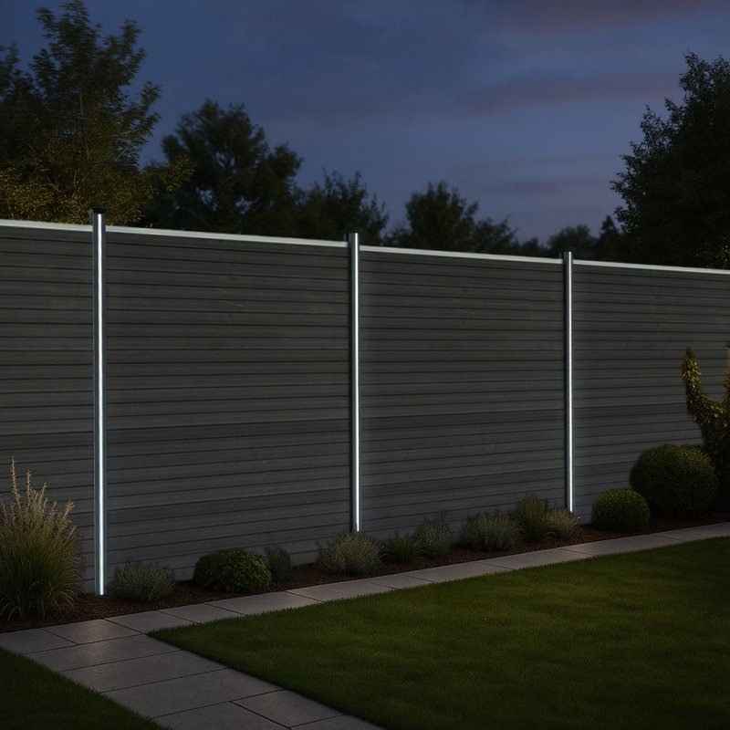 Composite Fence Panel x 3 & LED Posts x 4 - Grey