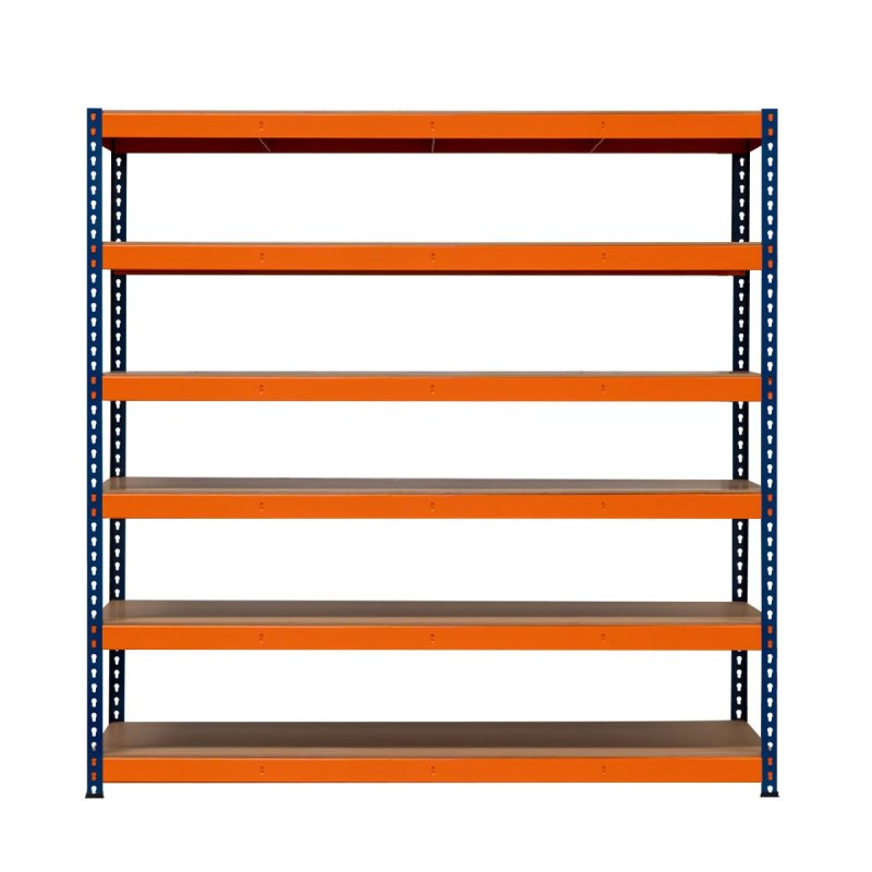 Garage Racking S-Rax Shelving Unit 6 Shelf 180cm x 180cm x 60cm Rack Heavy Duty Steel 300kg Capacity Per Shelf Adjustable Layout Boltless Assembly Rubber Feet 3 Reinforced Support Bars Warehouse