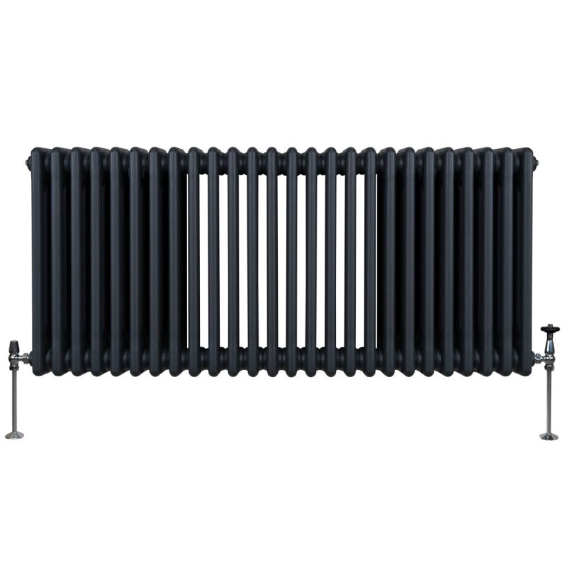 Traditional 3 Column Radiator 600mm x 1192mm Modern Central Heating Heater Matt Anthracite Grey Carbon Steel Horizontal Wall Mounted Kitchen Living Room Bathroom Cleaning Brush Fixing Kit & Brackets
